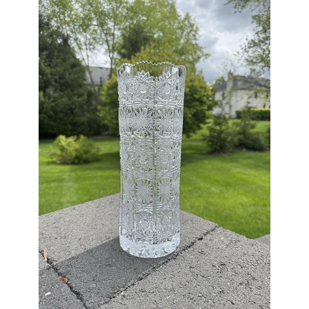 Bohemia Queen Lace Lead Crystal 11.75” Cylinder Vase Hand Cut Czech 5.2lb